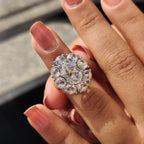 Oval Rose Cut Engagement Ring with Halo setting