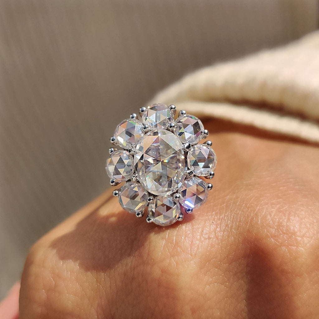 Oval Rose Cut Engagement Ring with Halo setting