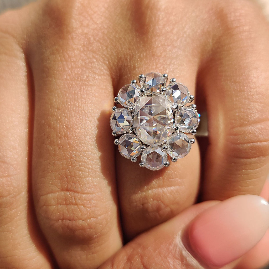 Oval Rose Cut Engagement Ring with Halo setting