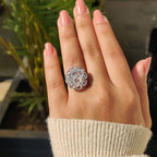 Oval Rose Cut Engagement Ring with Halo setting