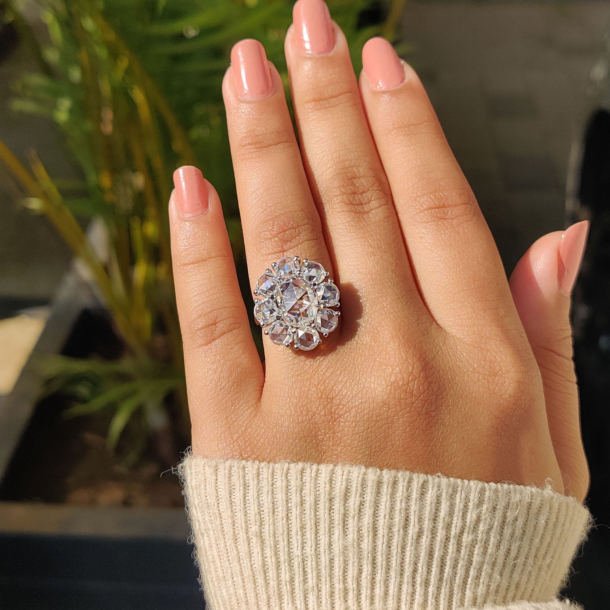 Oval Rose Cut Engagement Ring with Halo setting