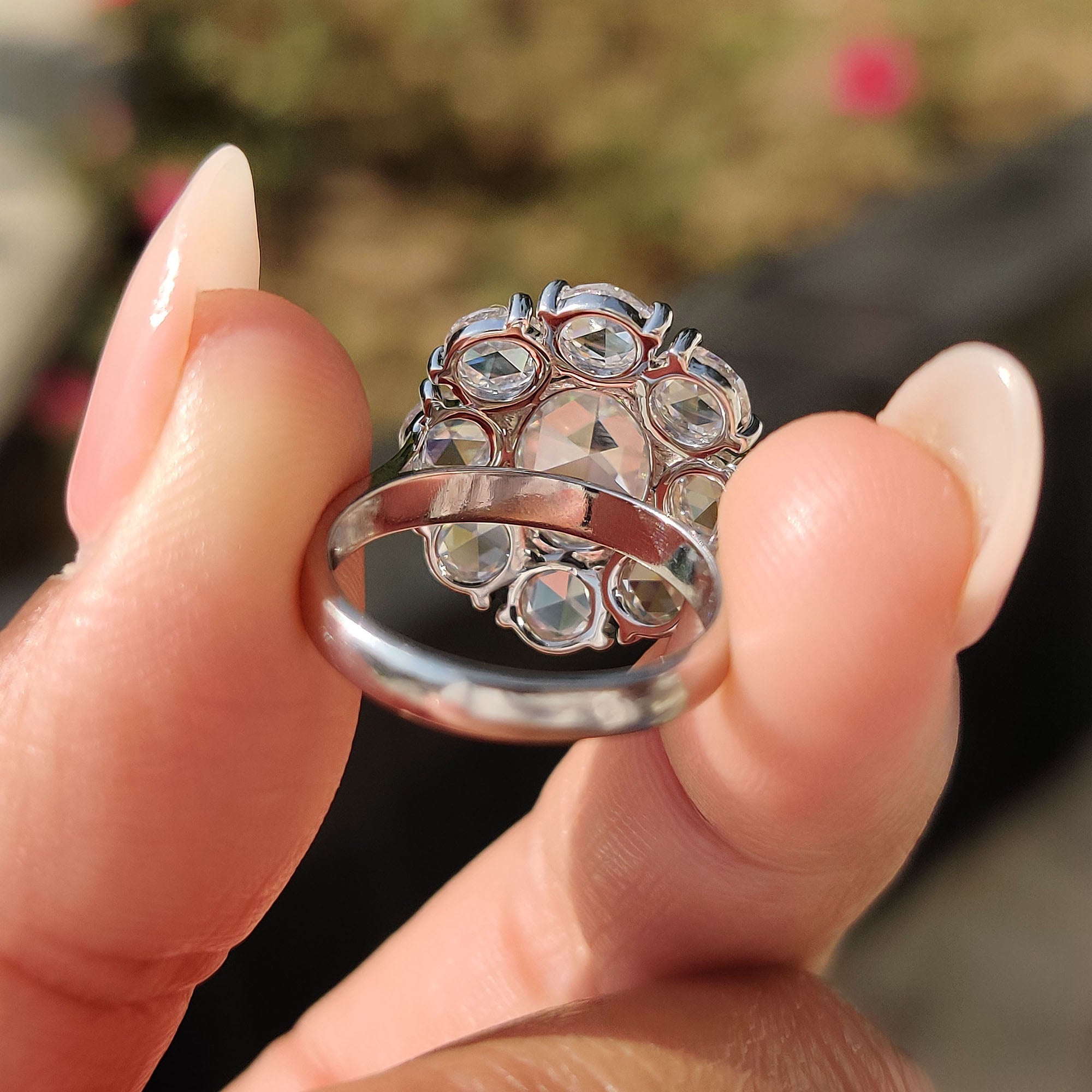 Oval Rose Cut Engagement Ring with Halo setting