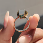 Step Cut Hexagon Engagement Ring with Cyan Blue Stone