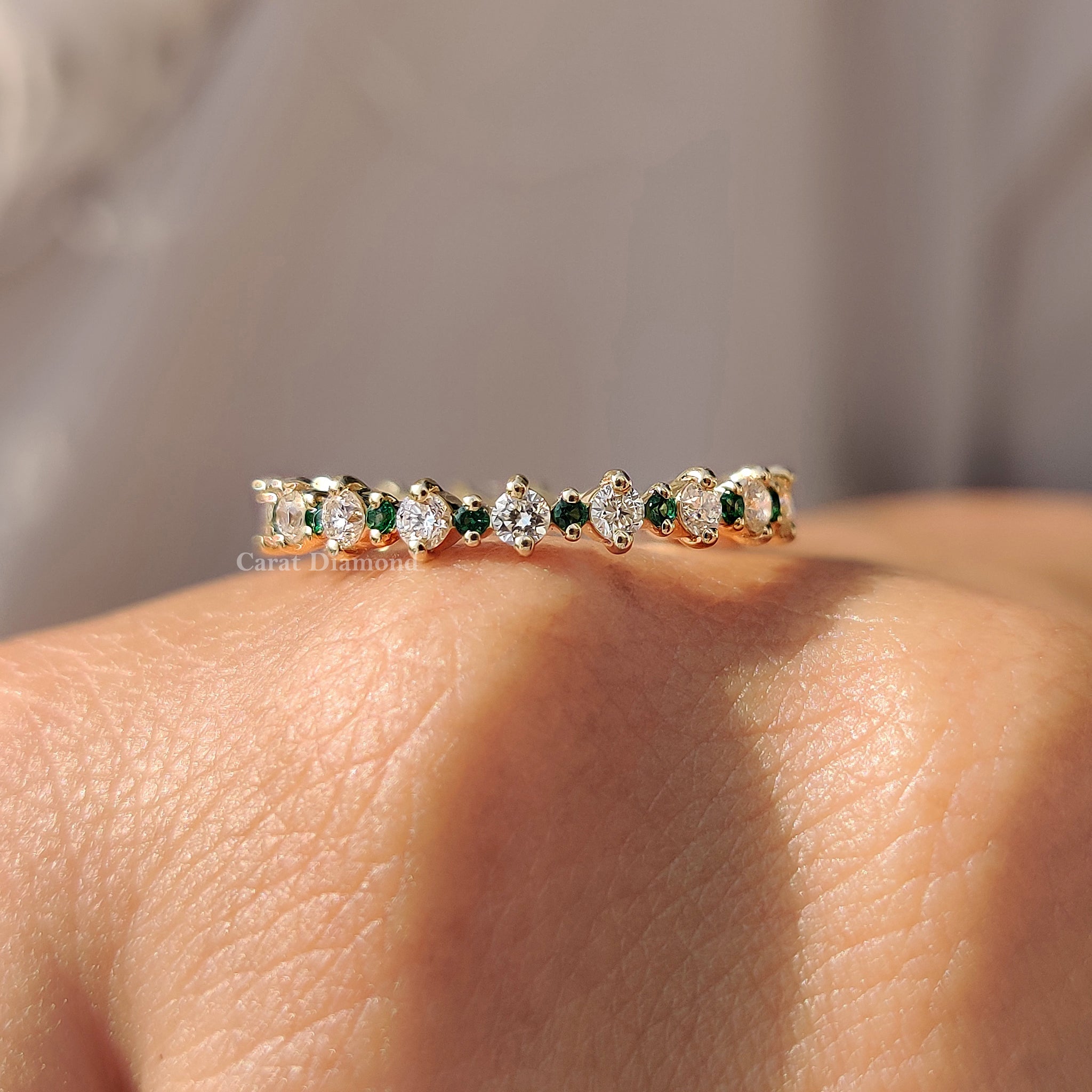 Full Eternity Wedding Band With Emerald And Round Diamond