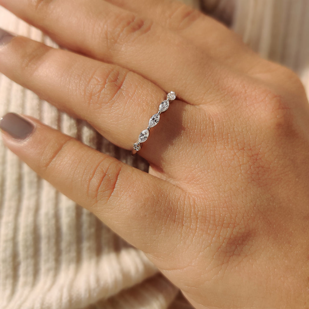 Marquise And Round Cut White Gold Half Eternity Band