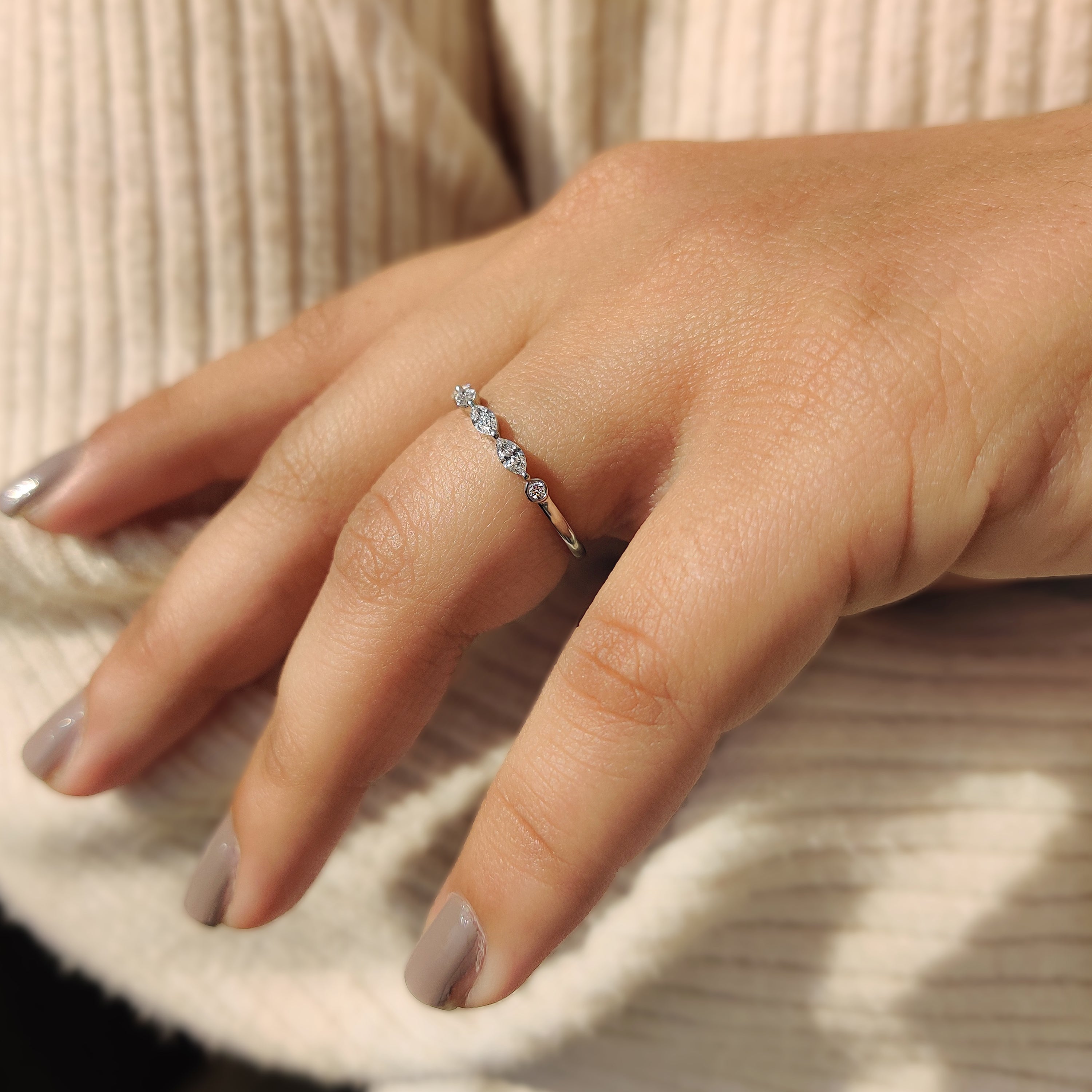 Marquise And Round Cut White Gold Half Eternity Band Secondary image
