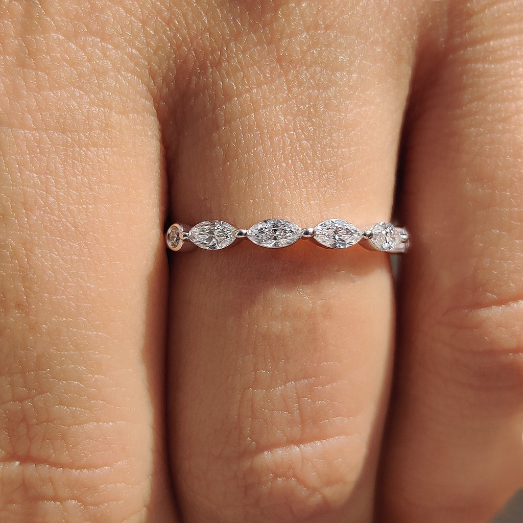 Marquise And Round Cut White Gold Half Eternity Band