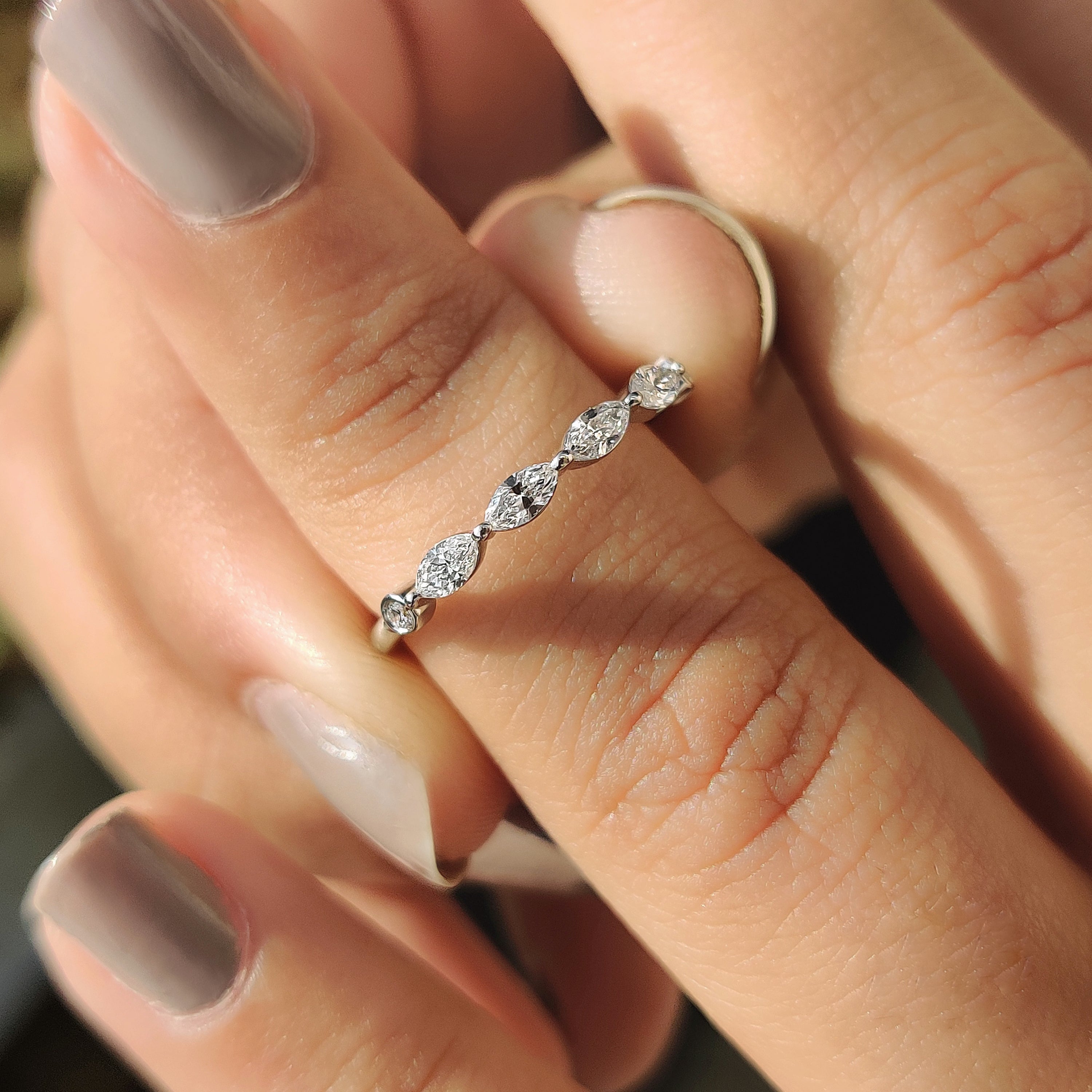 Marquise And Round Cut White Gold Half Eternity Band