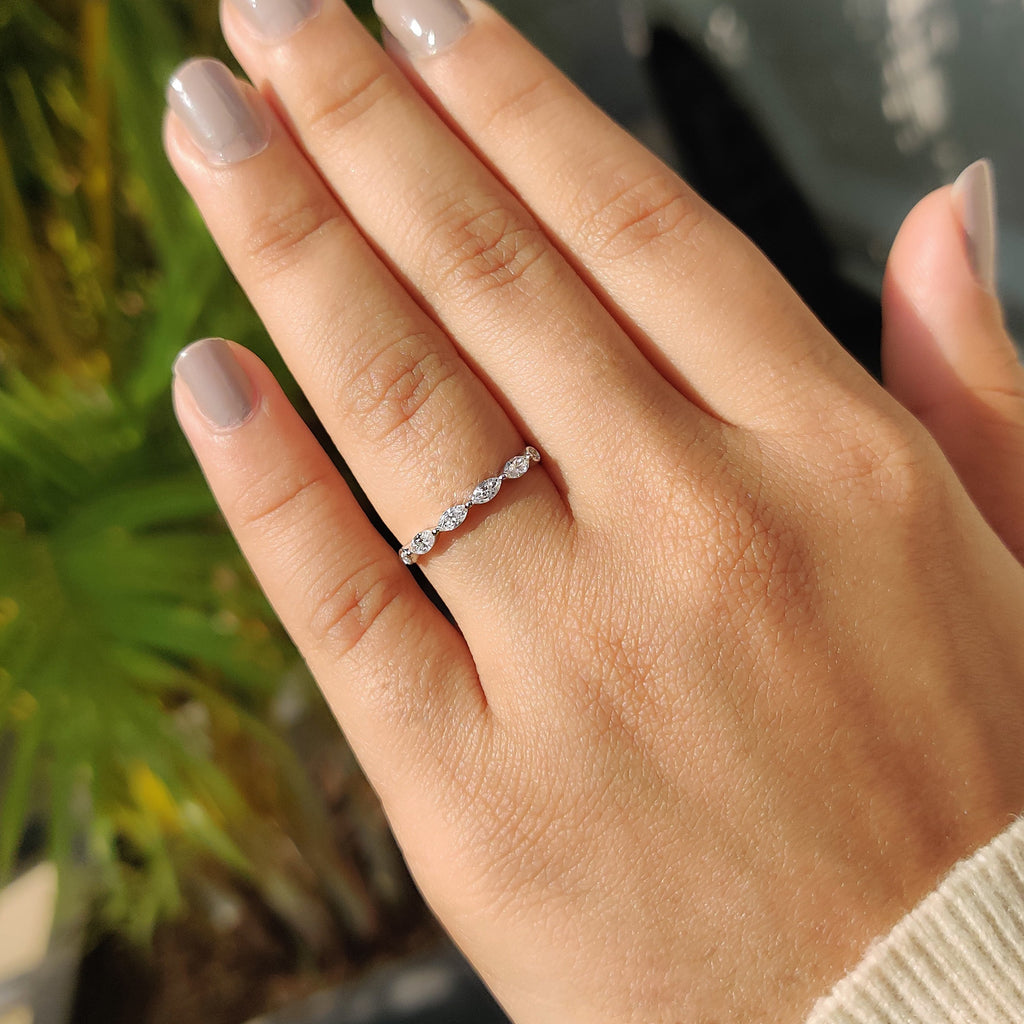 Marquise And Round Cut White Gold Half Eternity Band