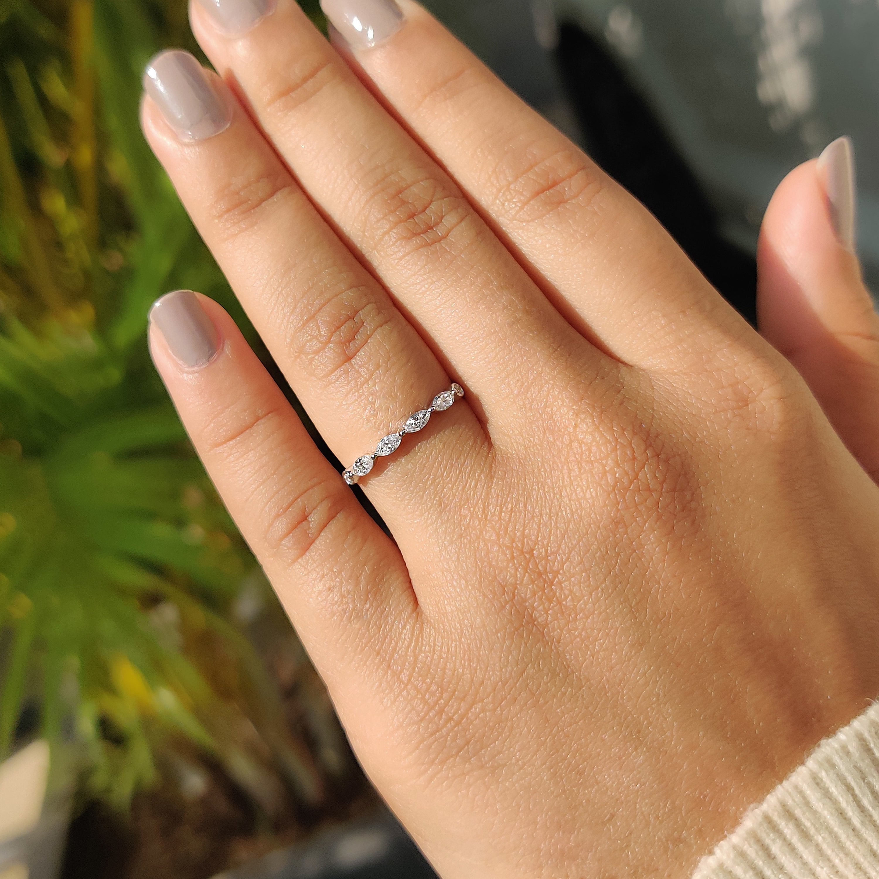 Marquise And Round Cut White Gold Half Eternity Band