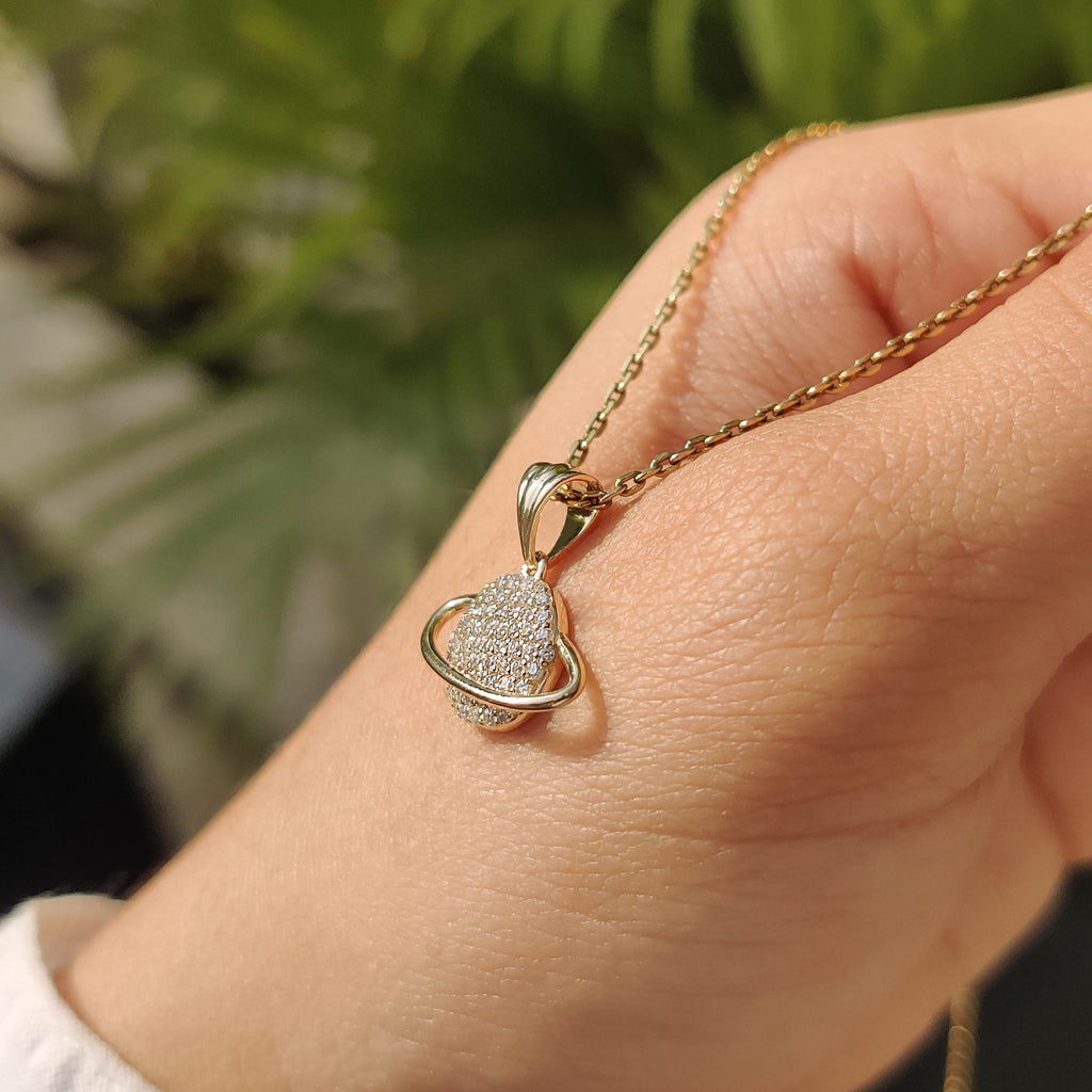 Round Diamond Gold Saturn Pendant