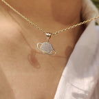 Round Diamond Gold Saturn Pendant