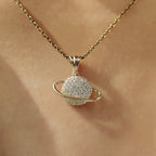 Round Diamond Gold Saturn Pendant
