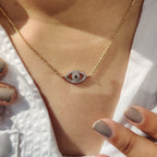 Round Cut Eye Shape Blue Diamond Pendant With Chain