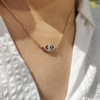 Round Cut Eye Shape Blue Diamond Pendant With Chain