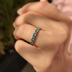 Marquise Cut Green Emerald Zig Zag Wedding Band