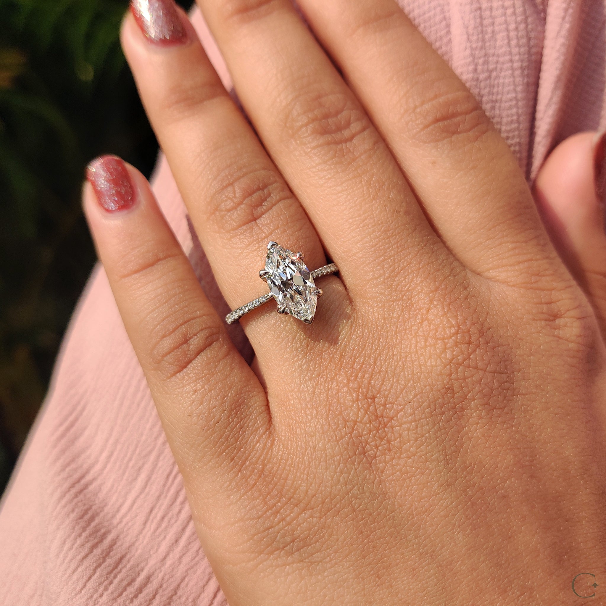Old European Marquise Cut Ring In Pave Style