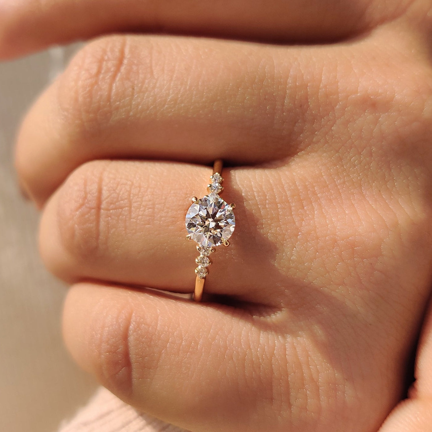 Round Diamond Ring with Side Stone Secondary image
