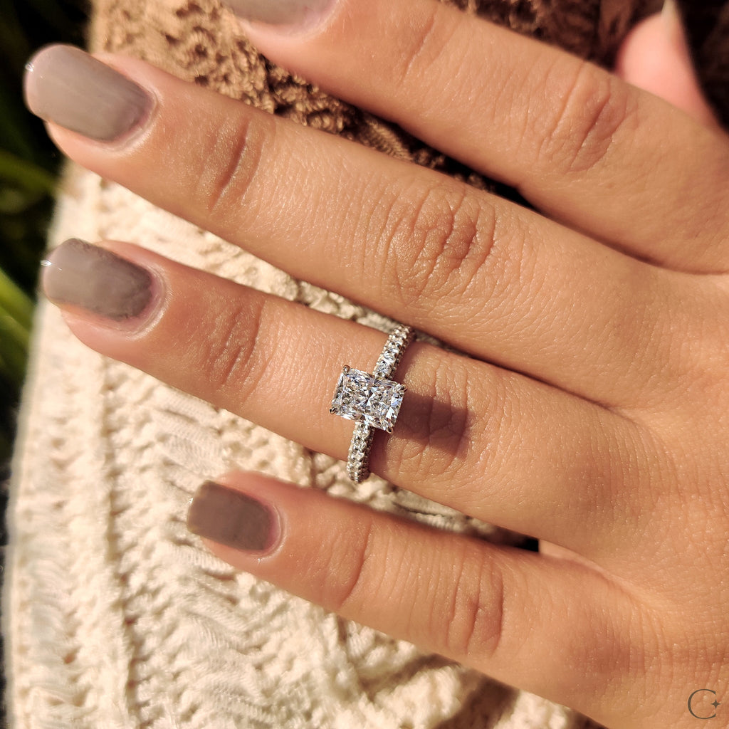 Radiant Cut Diamond Ring In Hidden Halo Design