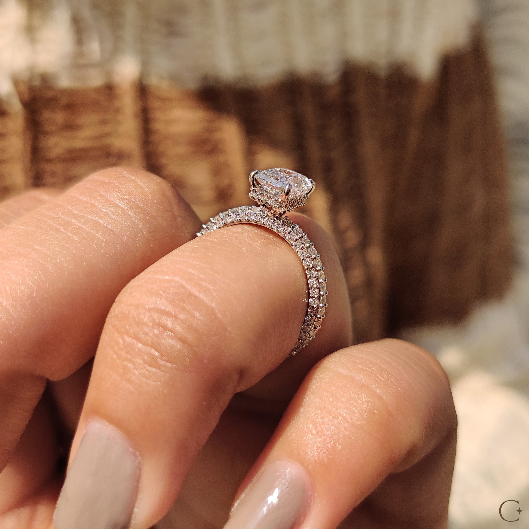 Radiant Cut Diamond Ring In Hidden Halo Design