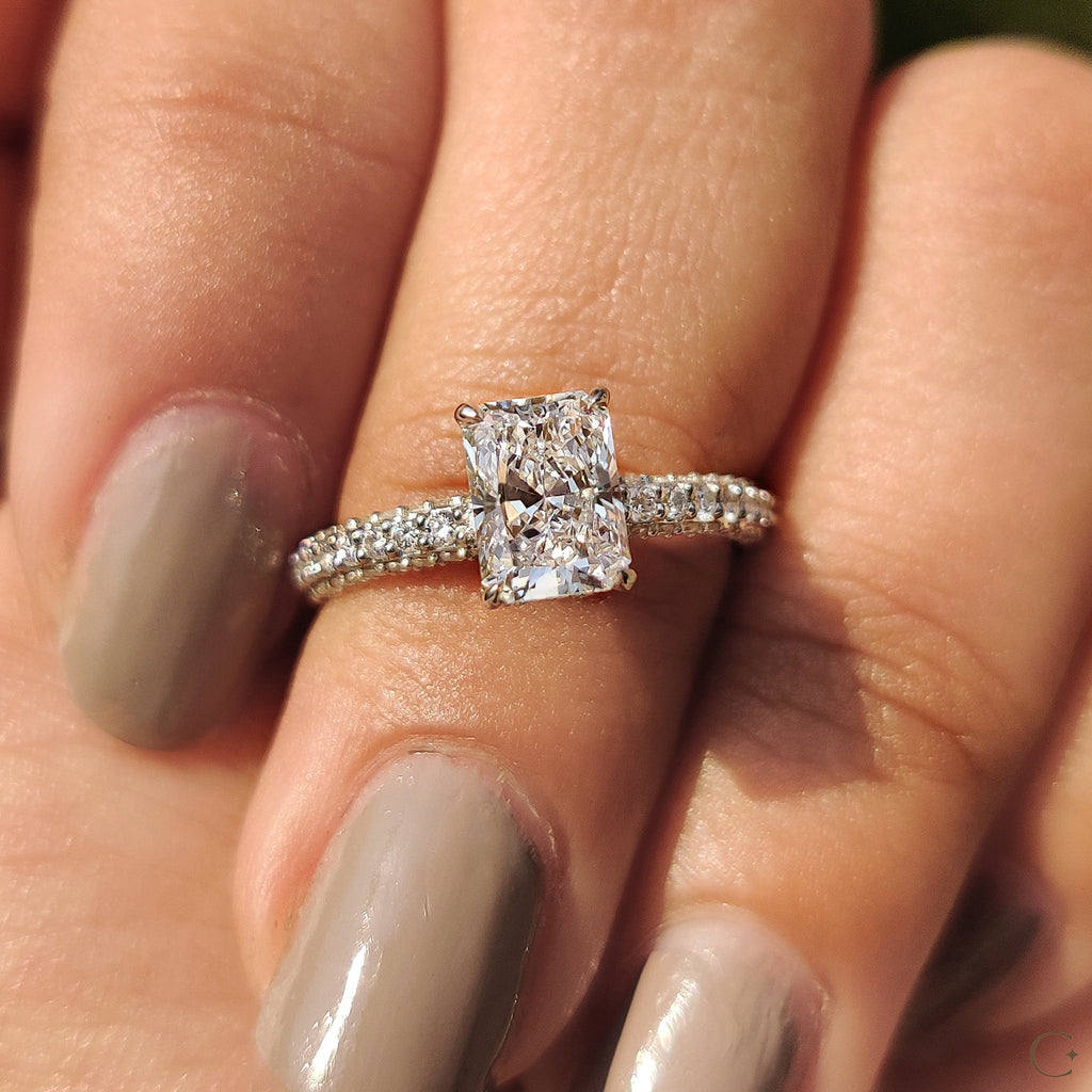 Radiant Cut Diamond Ring In Hidden Halo Design