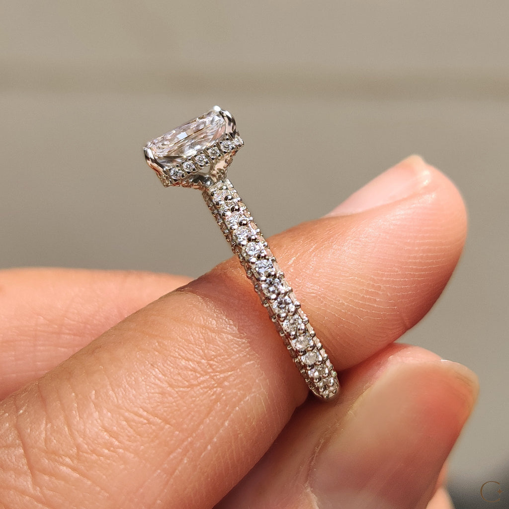 Radiant Cut Diamond Ring In Hidden Halo Design