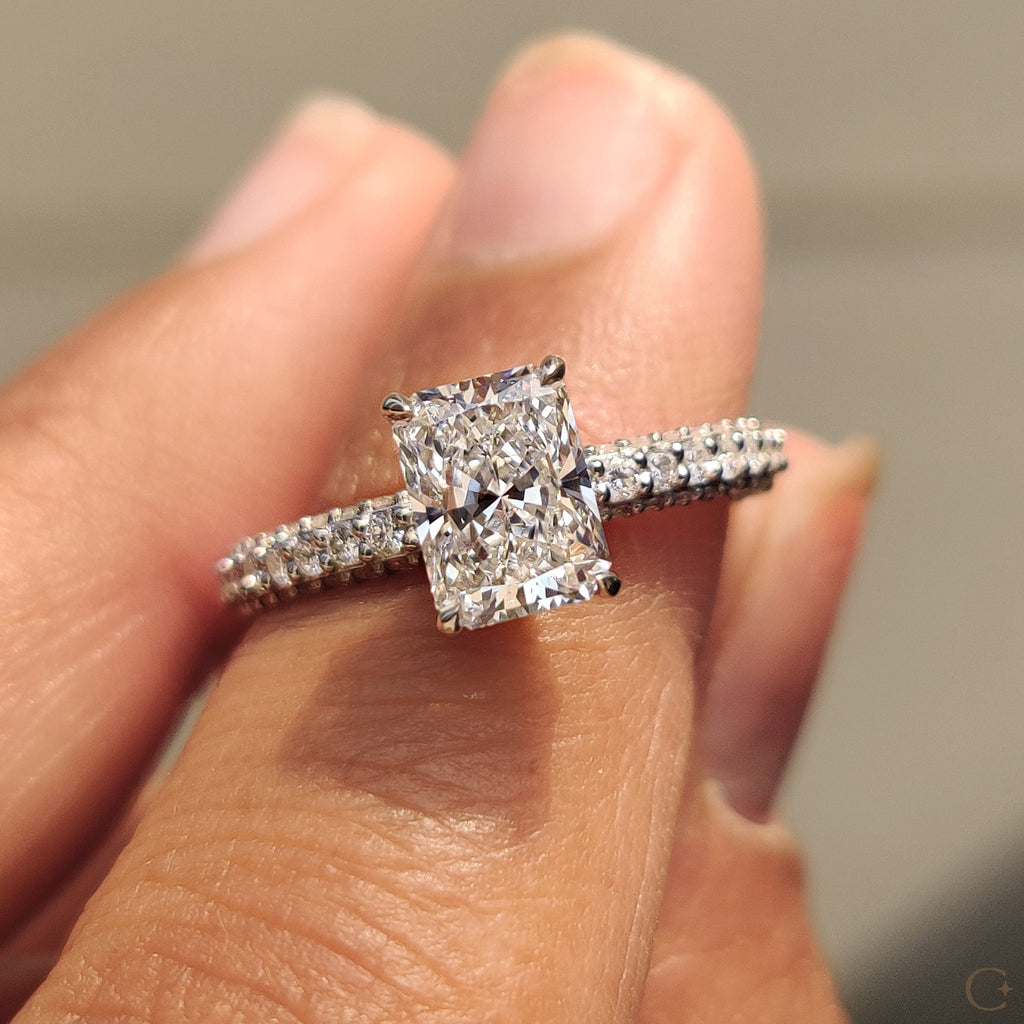 Radiant Cut Diamond Ring In Hidden Halo Design