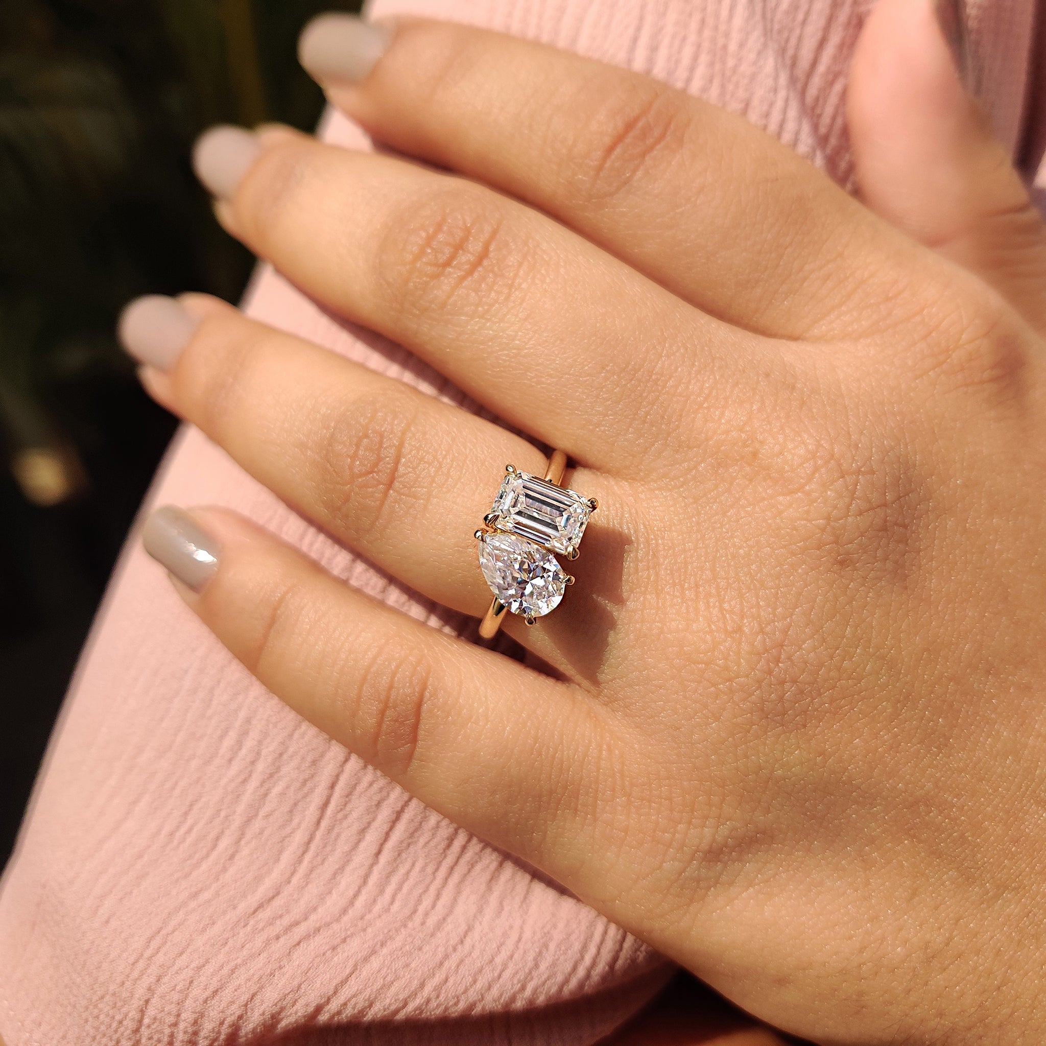 Pear and Emerald Cut Two Stone Engagement Ring Secondary image