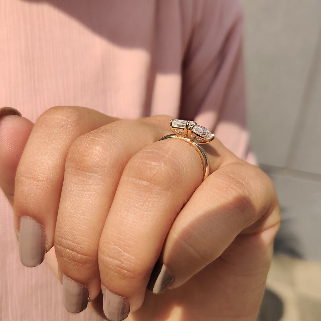 Pear and Emerald Cut Two Stone Engagement Ring