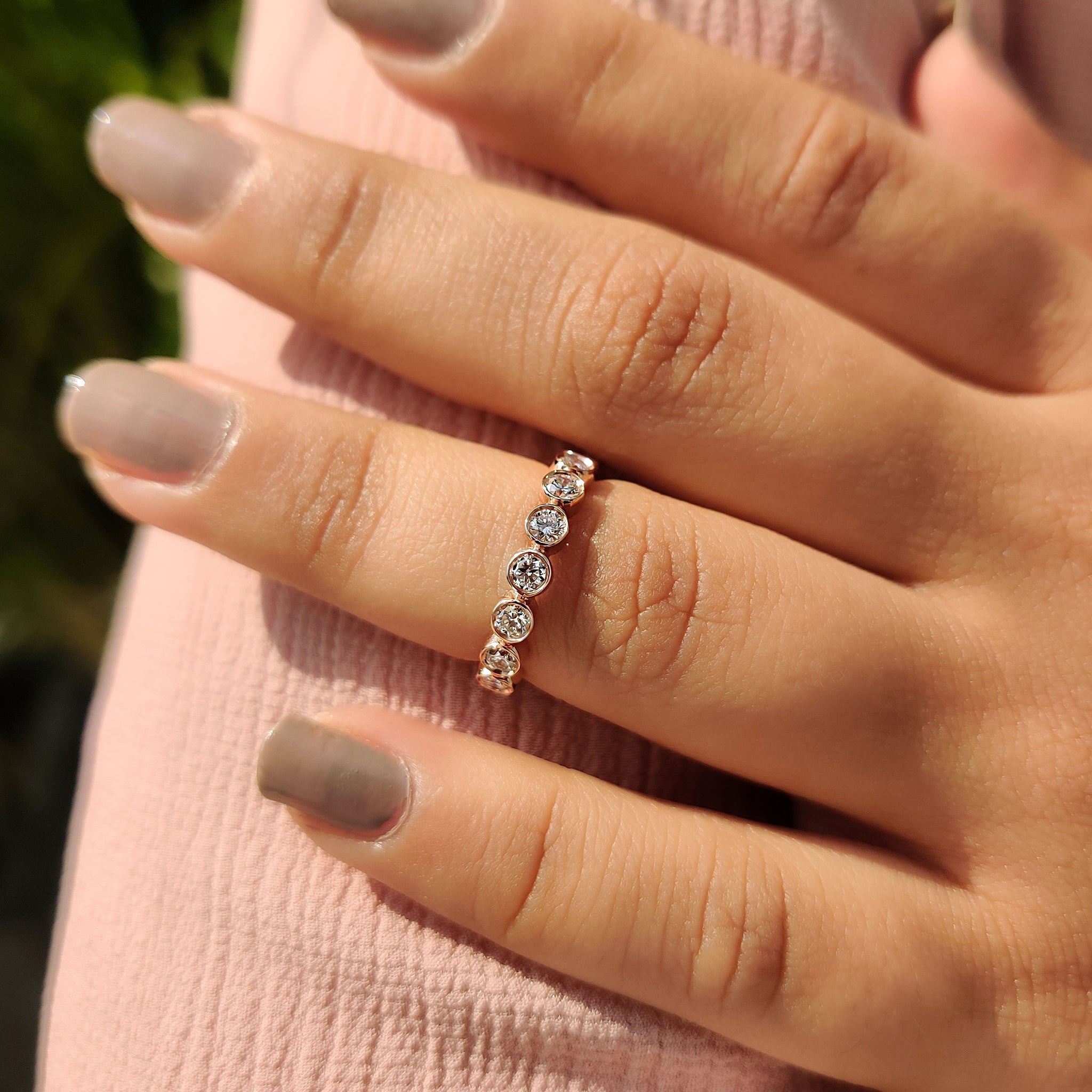Rose Gold Wedding Band - Round Bezel Style