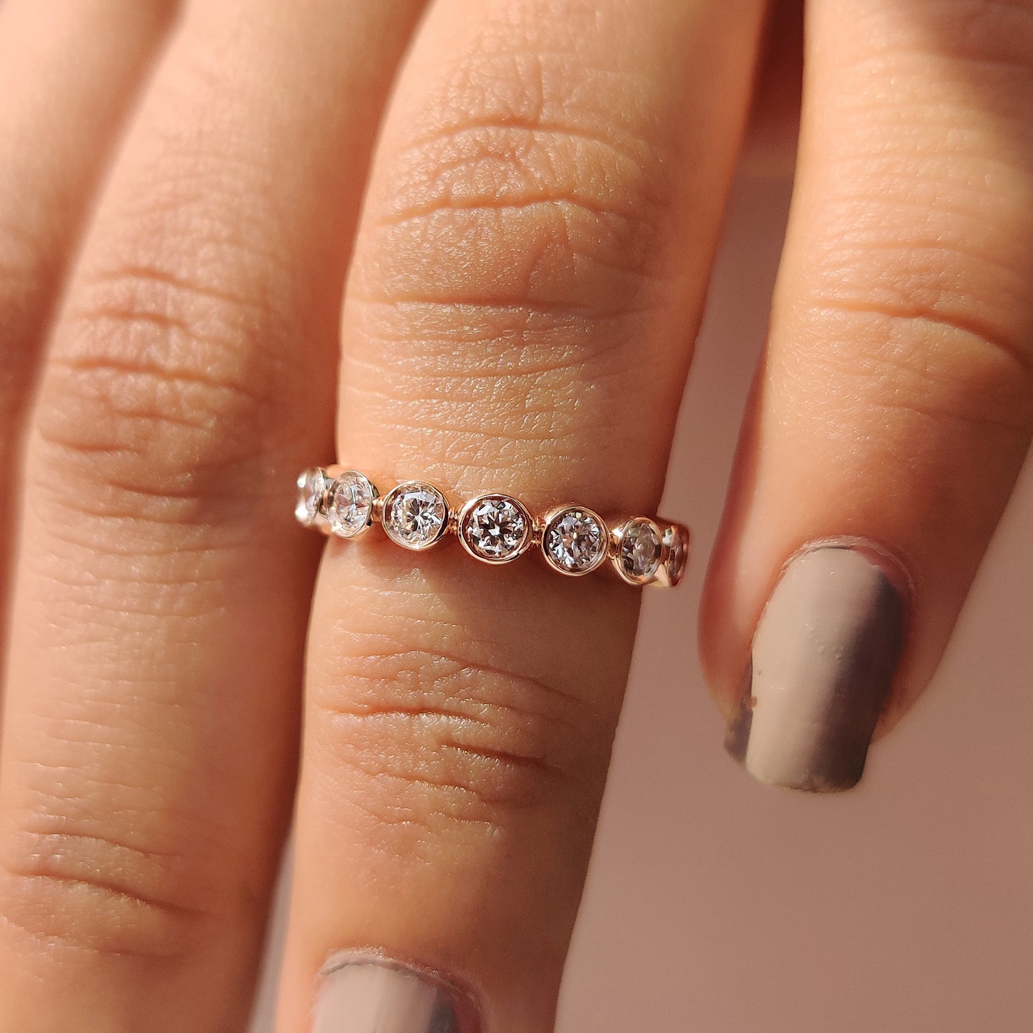 Rose Gold Wedding Band - Round Bezel Style