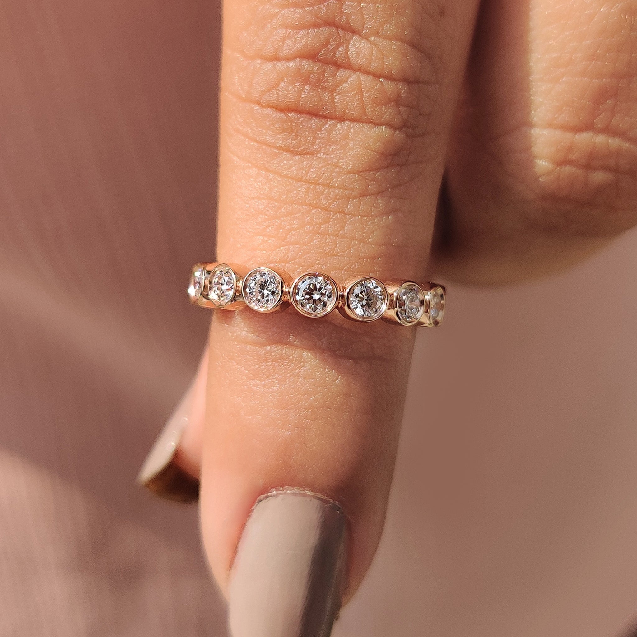 Rose Gold Wedding Band - Round Bezel Style