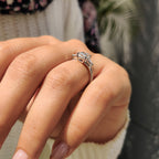 3 Stone Engagement Ring With Cushion And Tapered Baguette
