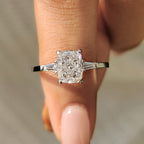 3 Stone Engagement Ring With Cushion And Tapered Baguette