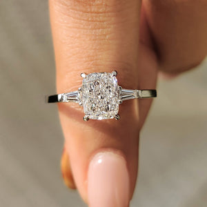 3 Stone Engagement Ring With Cushion And Tapered Baguette