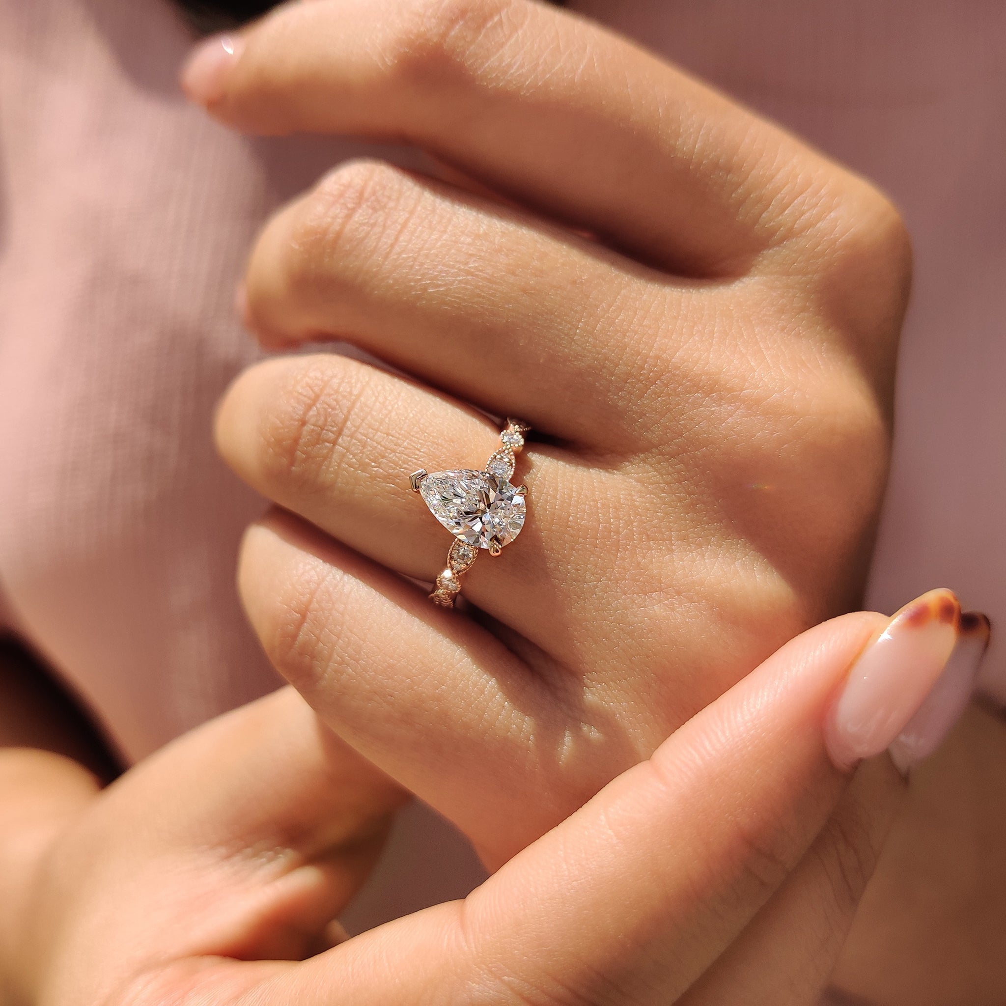 Pear Diamond Ring With Round Side Stone Secondary image