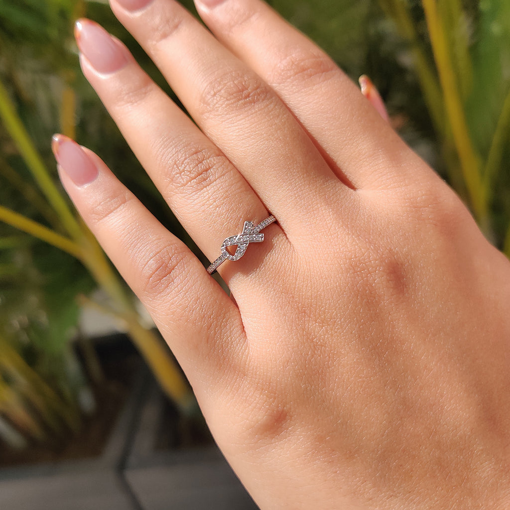 Round Diamond Ribbon Ring In Half Eternity Style