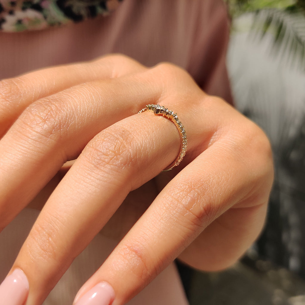 Pear And Round Cut Curved Wedding Band Yellow Gold