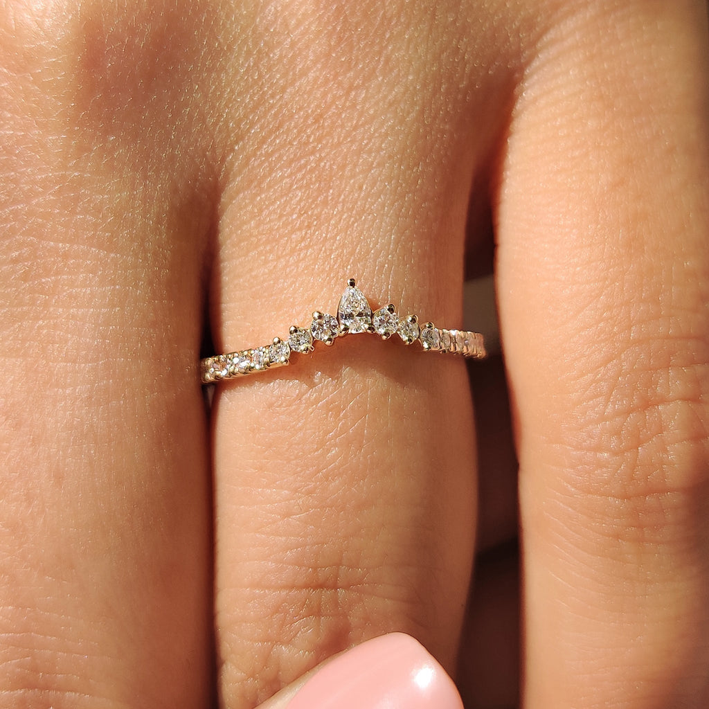 Pear And Round Cut Curved Wedding Band Yellow Gold