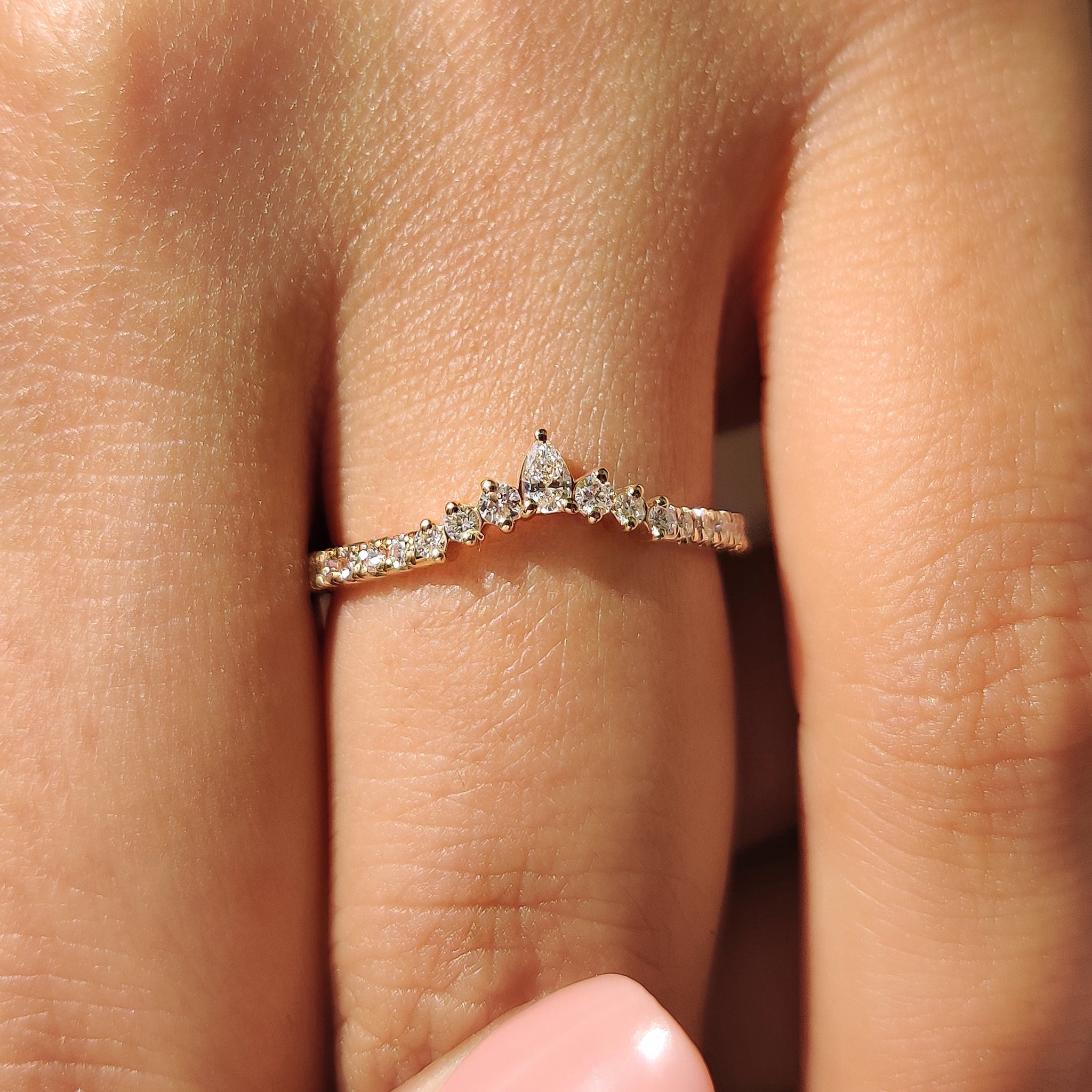 Pear And Round Cut Curved Wedding Band Yellow Gold