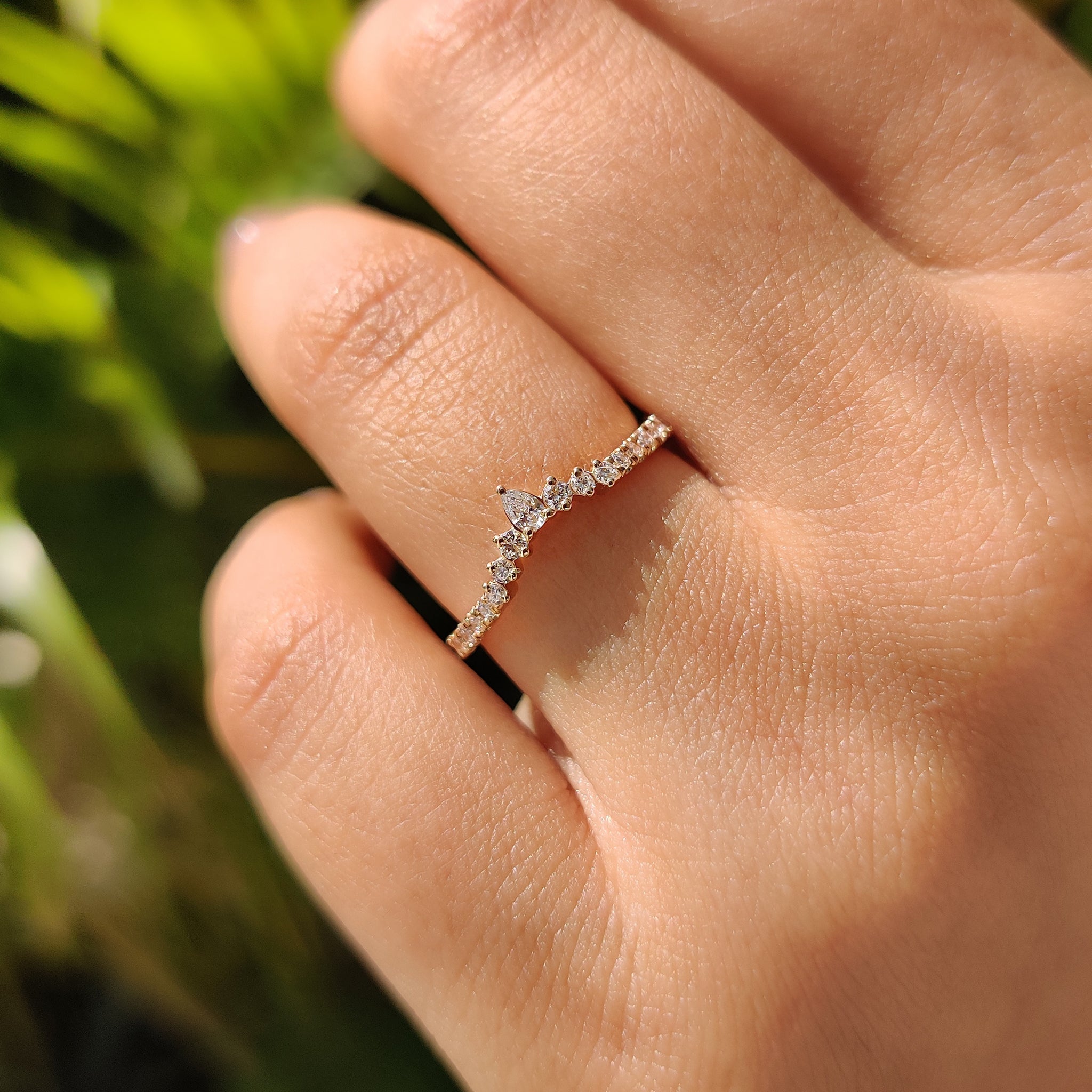 Pear And Round Cut Curved Wedding Band Yellow Gold