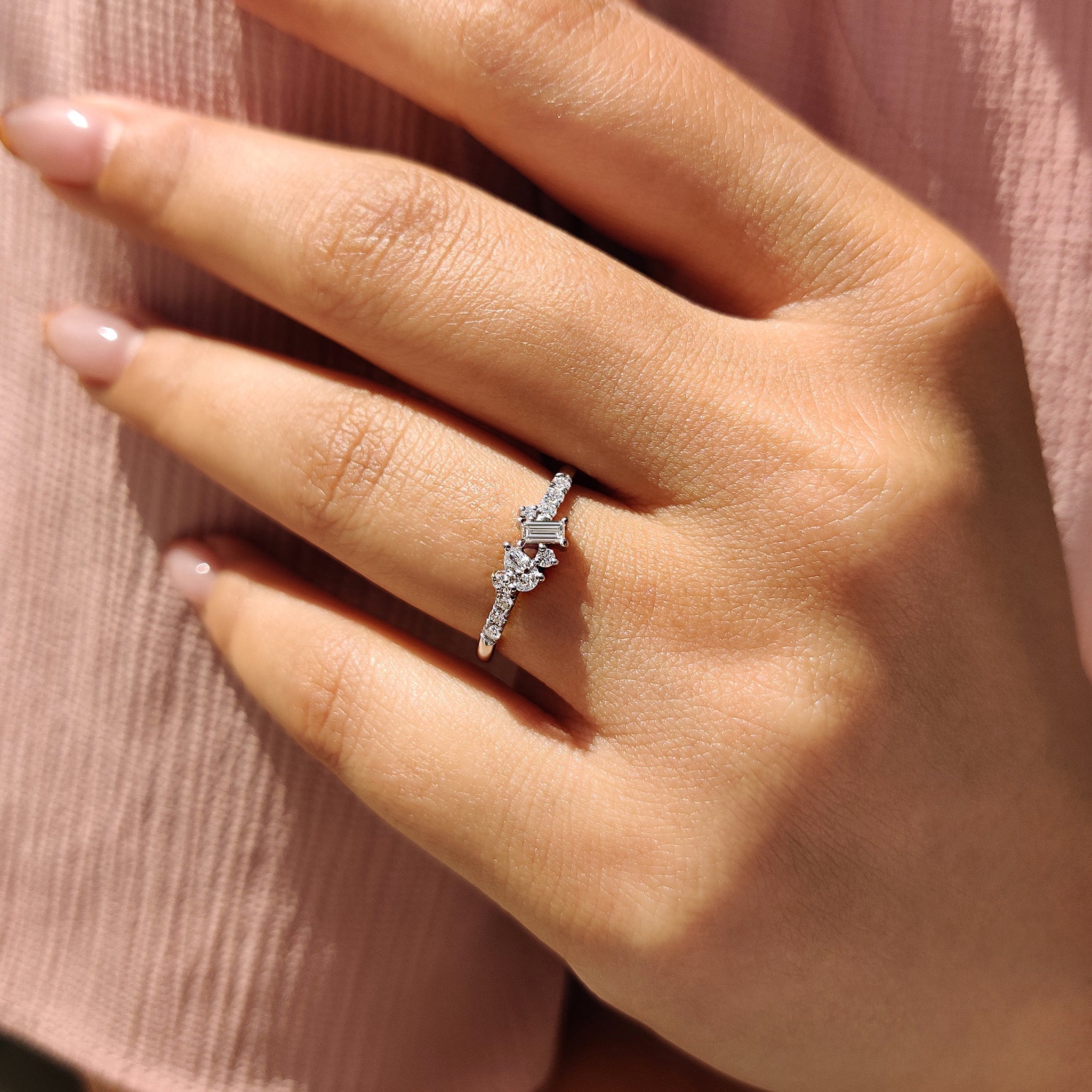 Cluster Wedding Band With Pear and Baguette Diamond