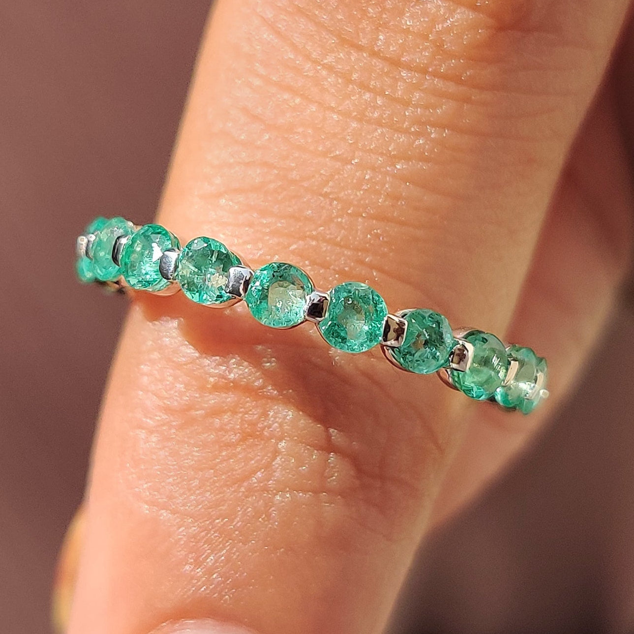 Light Green Round Gemstone Eternity Band In Shaped Prong Style Main image