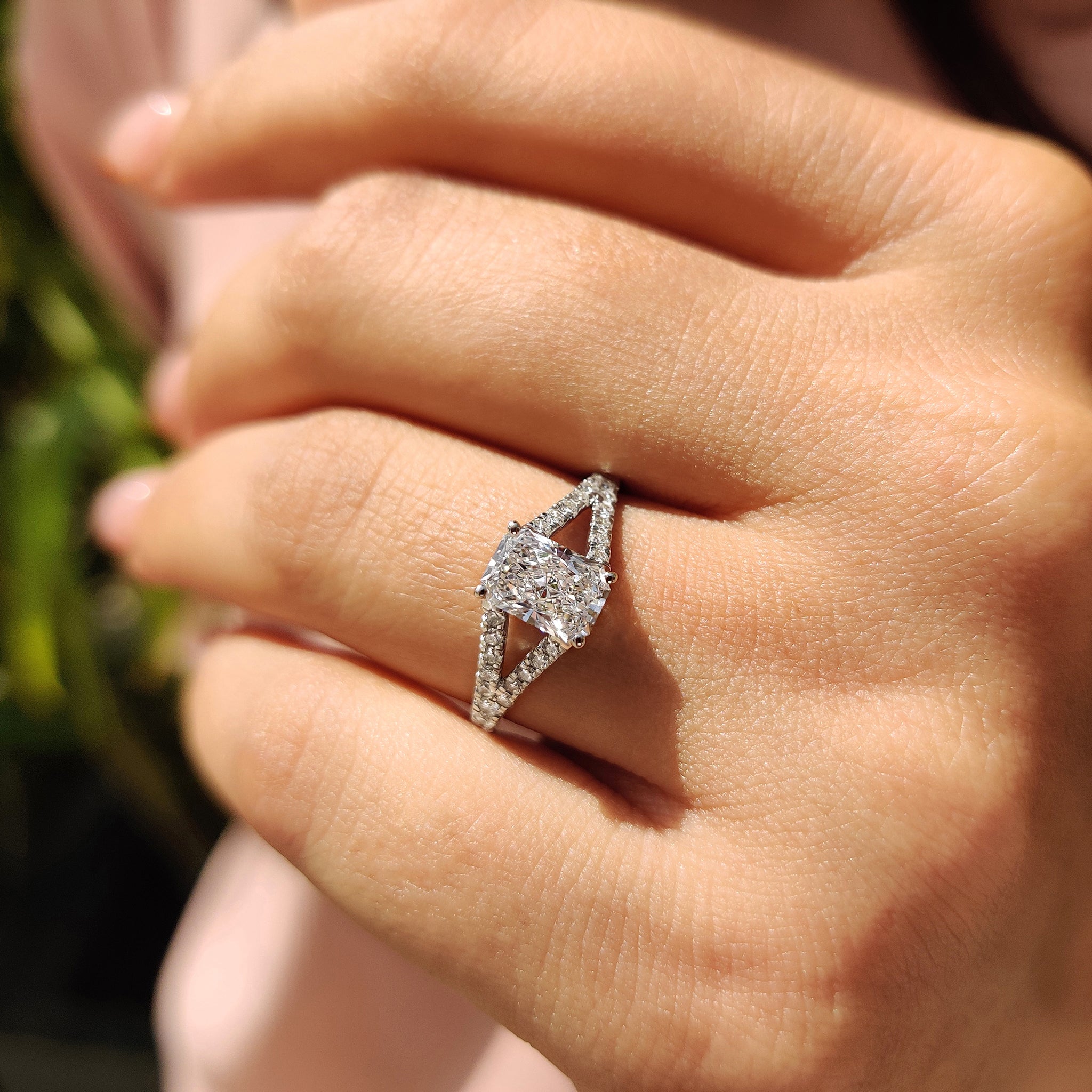 Radiant Cut Diamond Cathedral Setting Engagement Ring