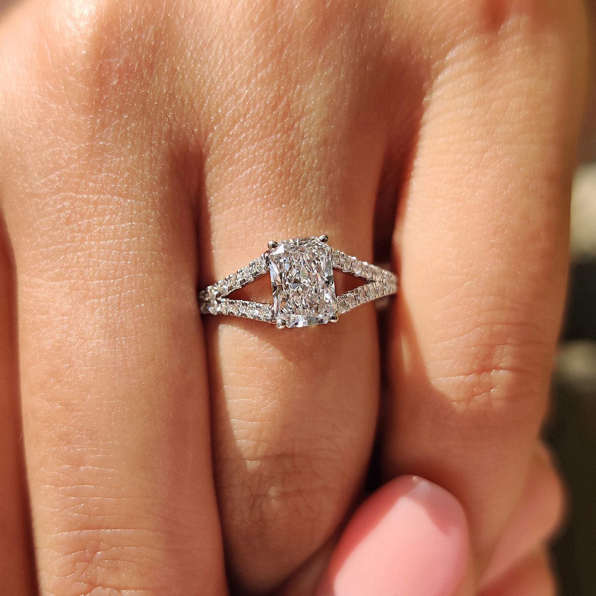 Radiant Cut Diamond Cathedral Setting Engagement Ring