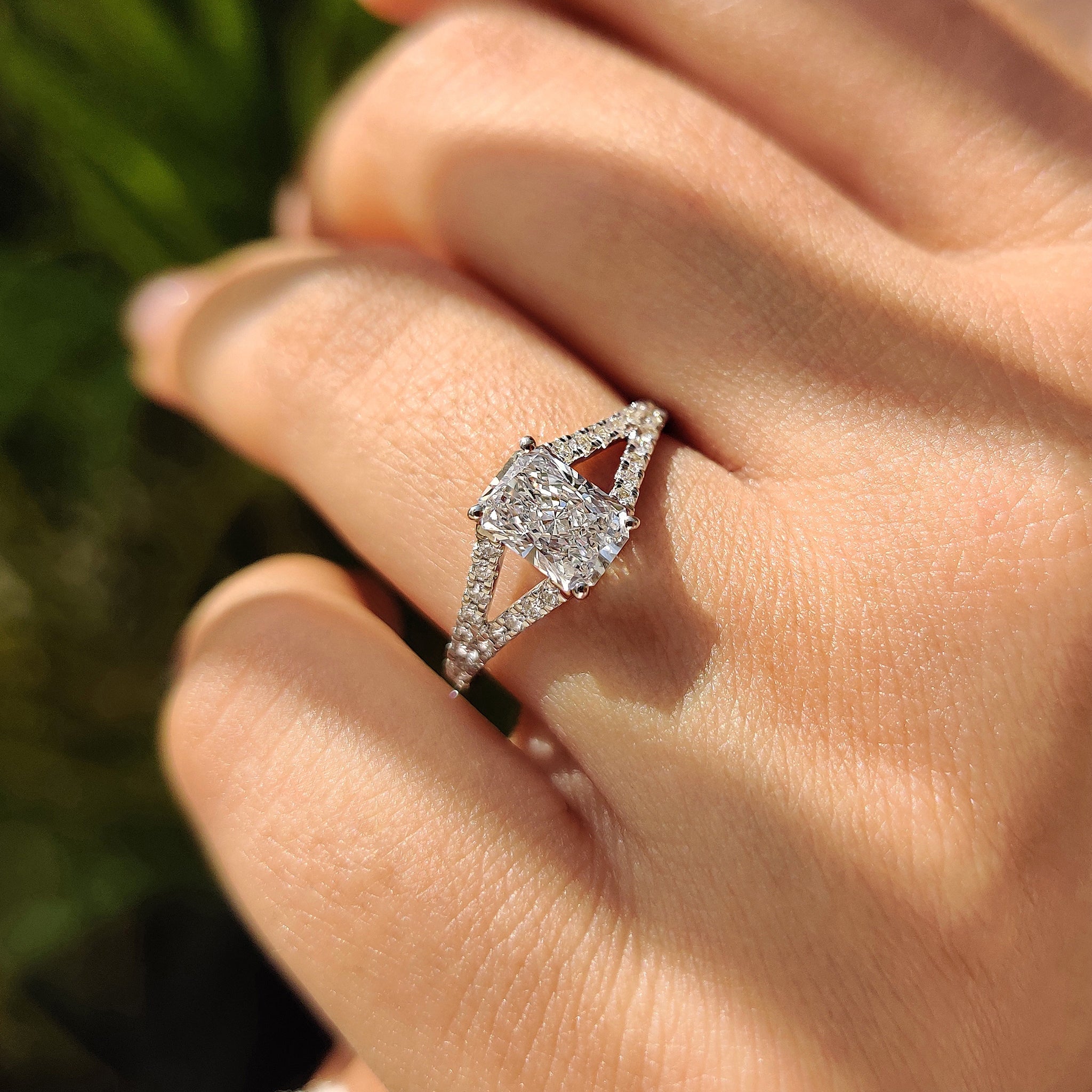 Radiant Cut Diamond Cathedral Setting Engagement Ring