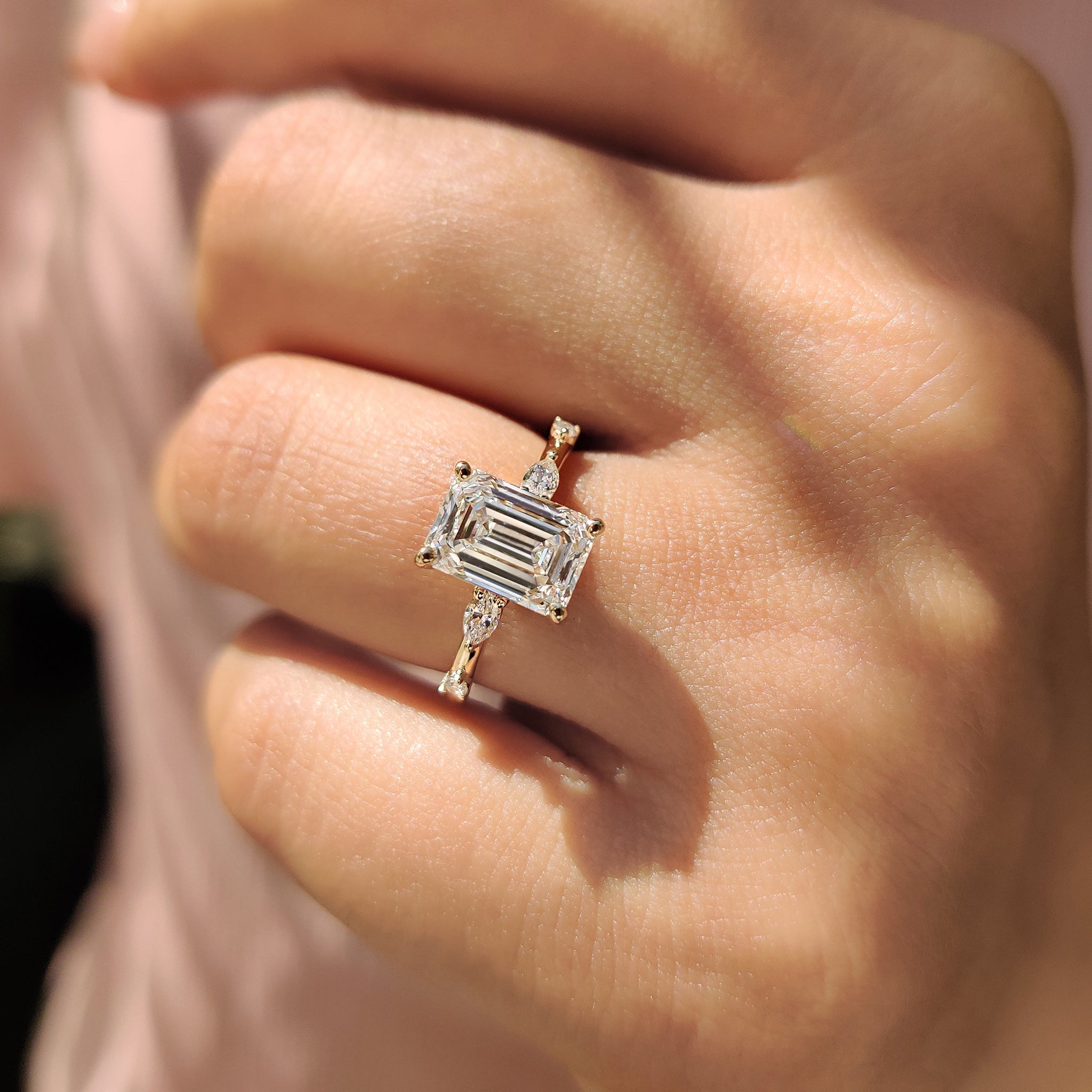 5 Stone Emerald Cut Diamond Ring With Marquise Side Stone