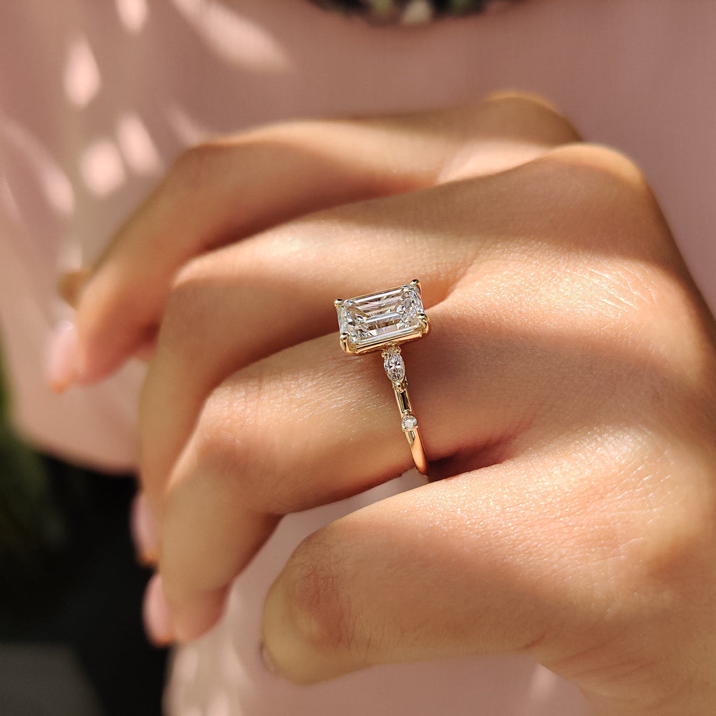 Gold Emerald Cut Engagement Ring with Classic Style