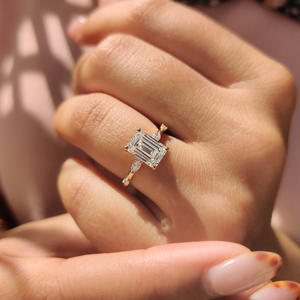 Gold Emerald Cut Engagement Ring with Classic Style