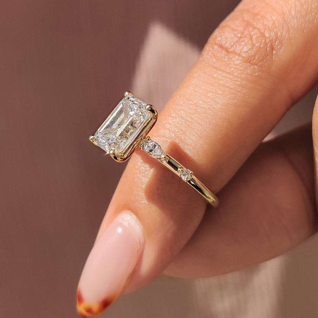 Gold Emerald Cut Engagement Ring with Classic Style